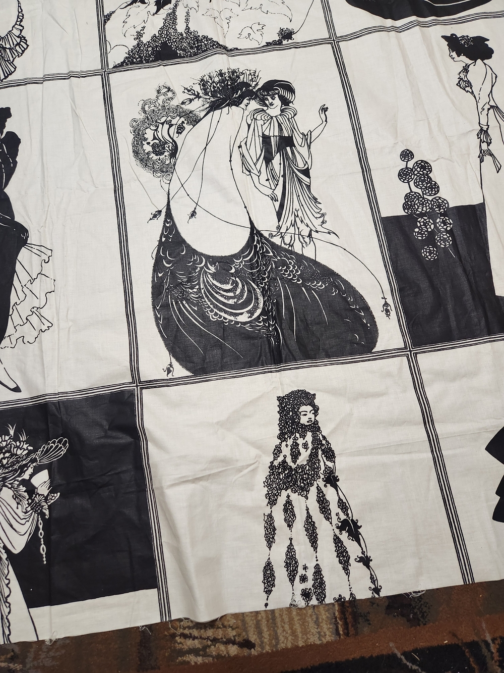 Pristine Vintage-fabric 9 Uncut  Panel Bloomcraft Aubrey Beardsley - Picture 4 of 15